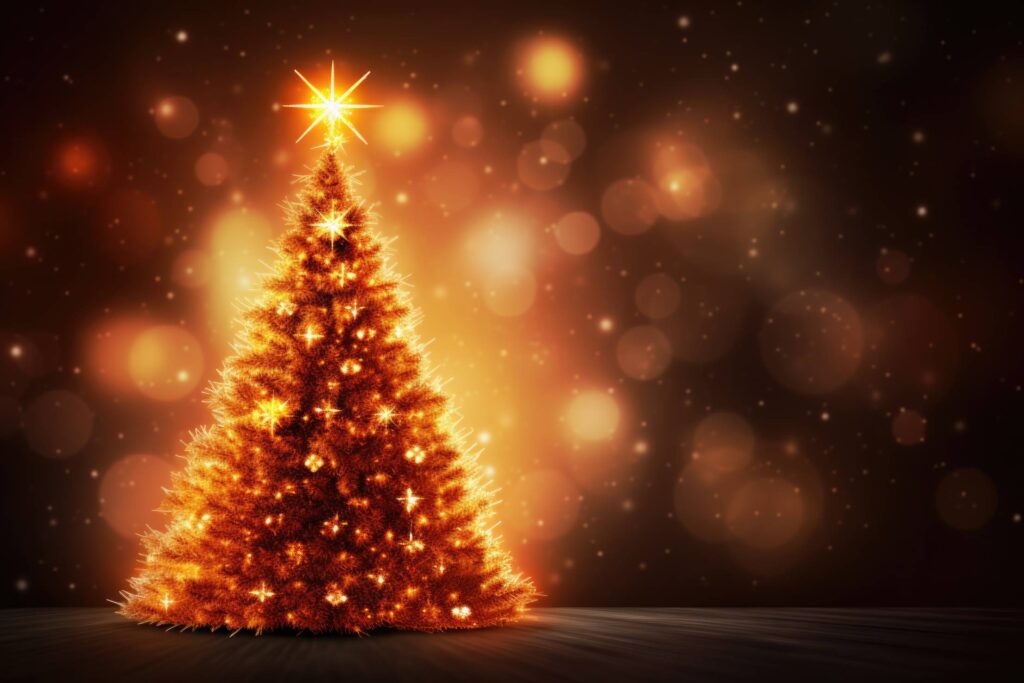 Glowing Golden Christmas Tree Stock Free