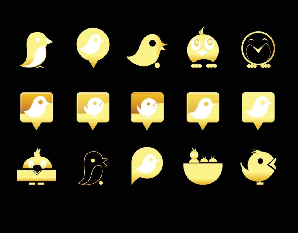 Gold bird icons isolated on black background Stock Free