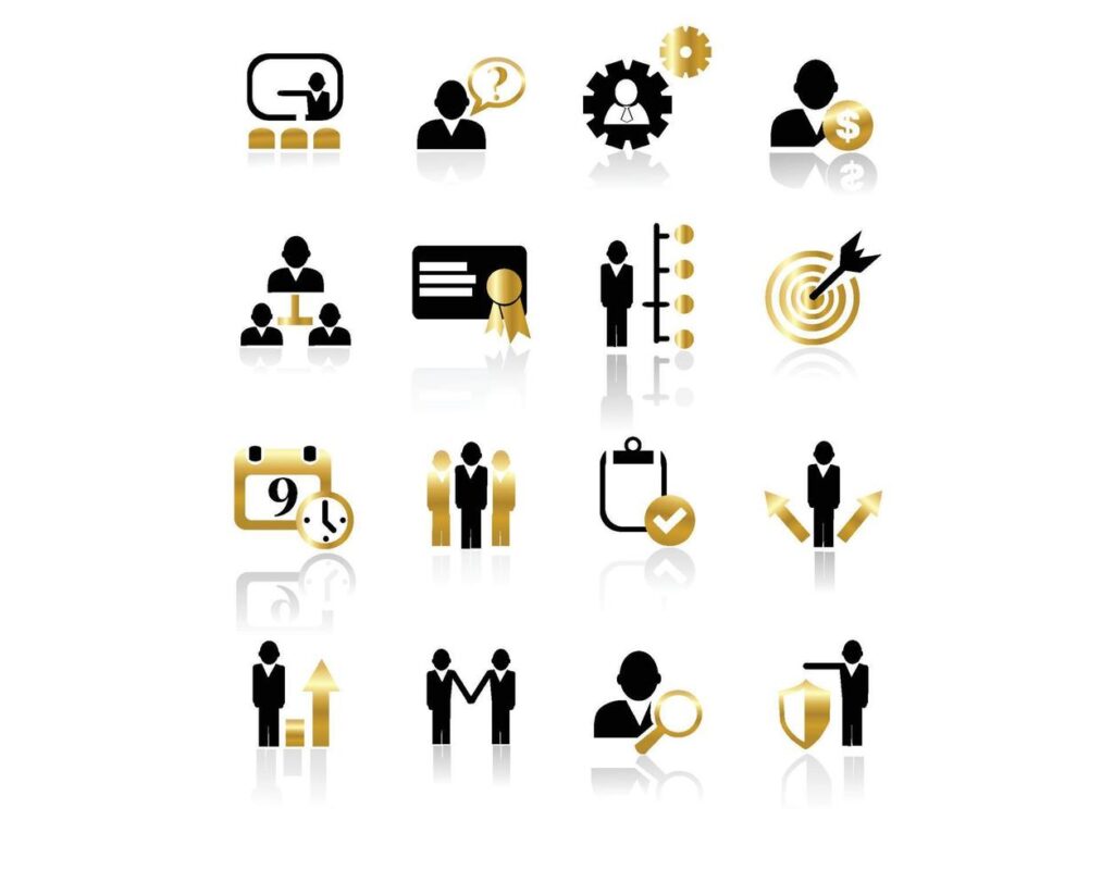 Gold business and management icons Stock Free