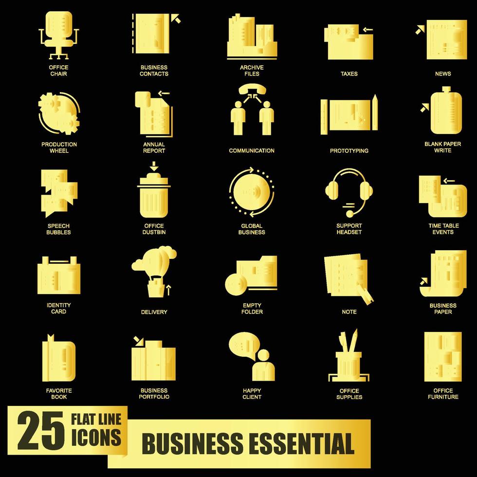 Gold business essential icon collection vector Stock Free