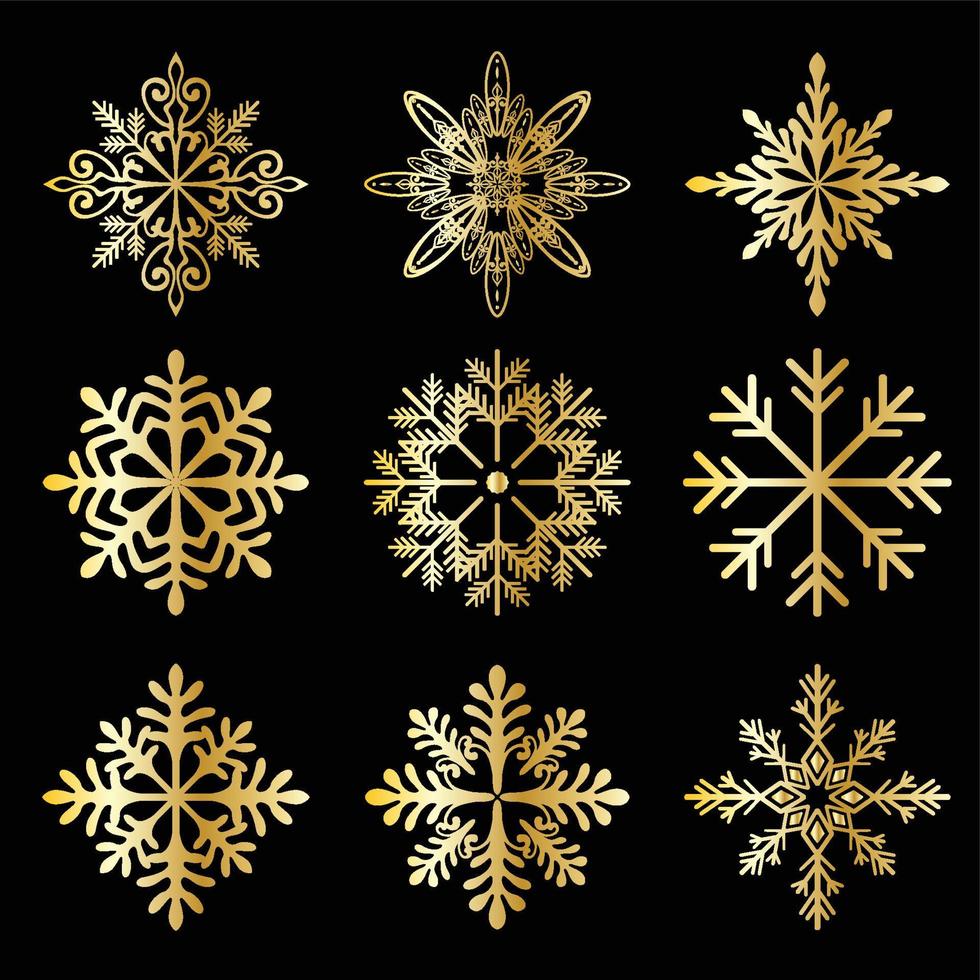 Gold Christmas snowflake icons set Stock Free and Free SVG