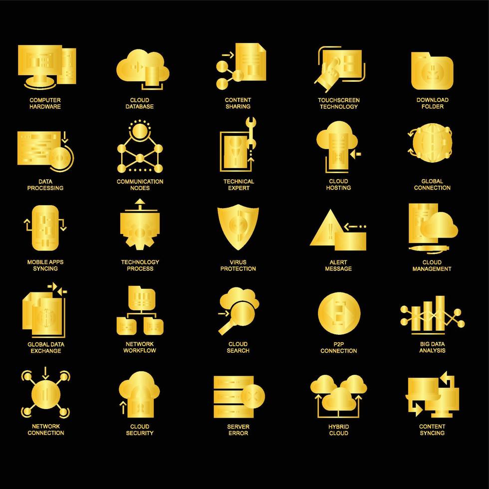 Gold cloud technology icon collection Stock Free and Free SVG