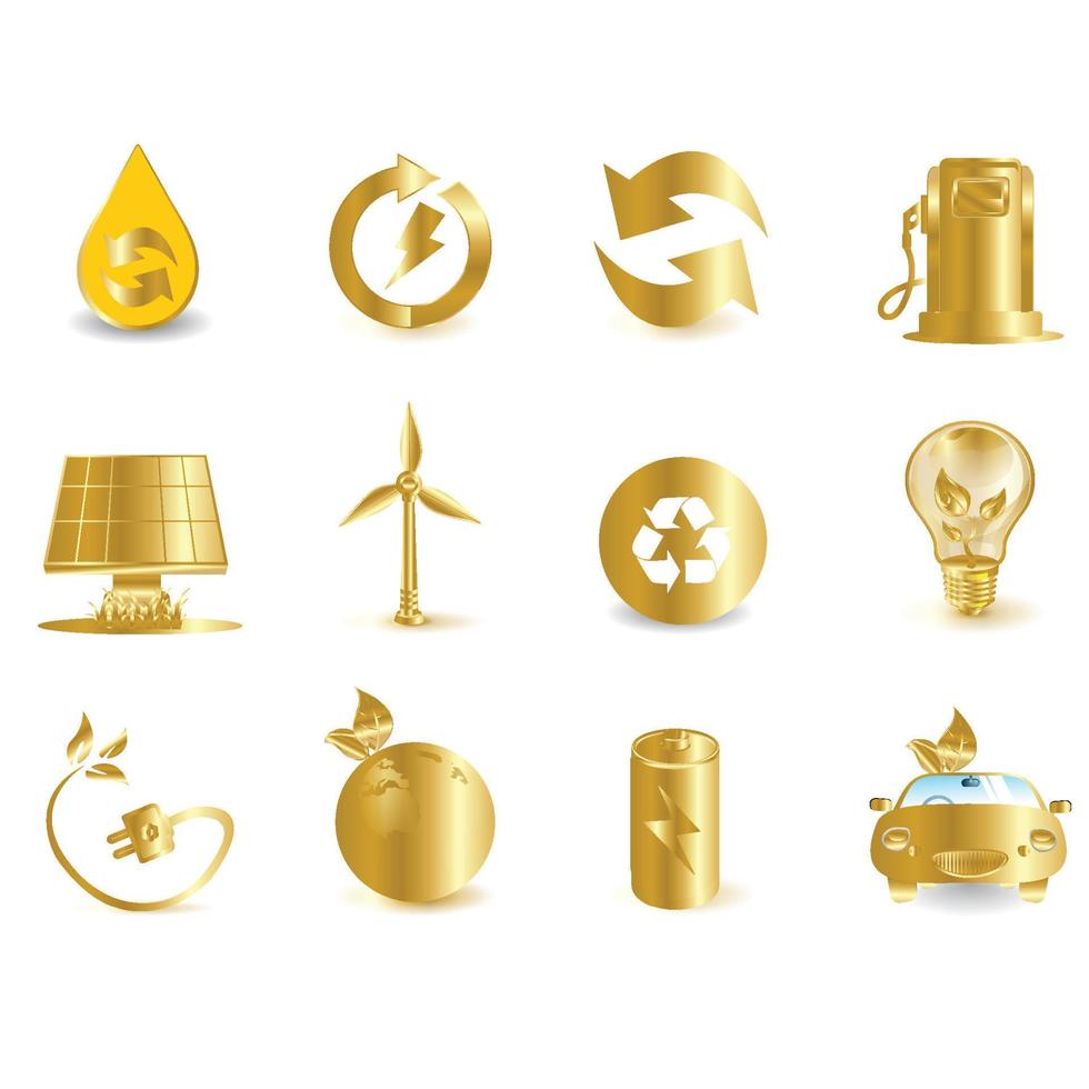 Gold environmental and green energy icons Stock Free