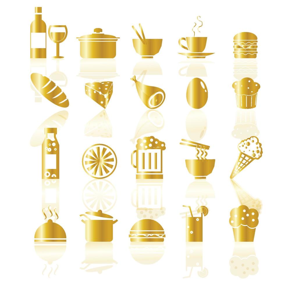 Gold food and drink icons Stock Free