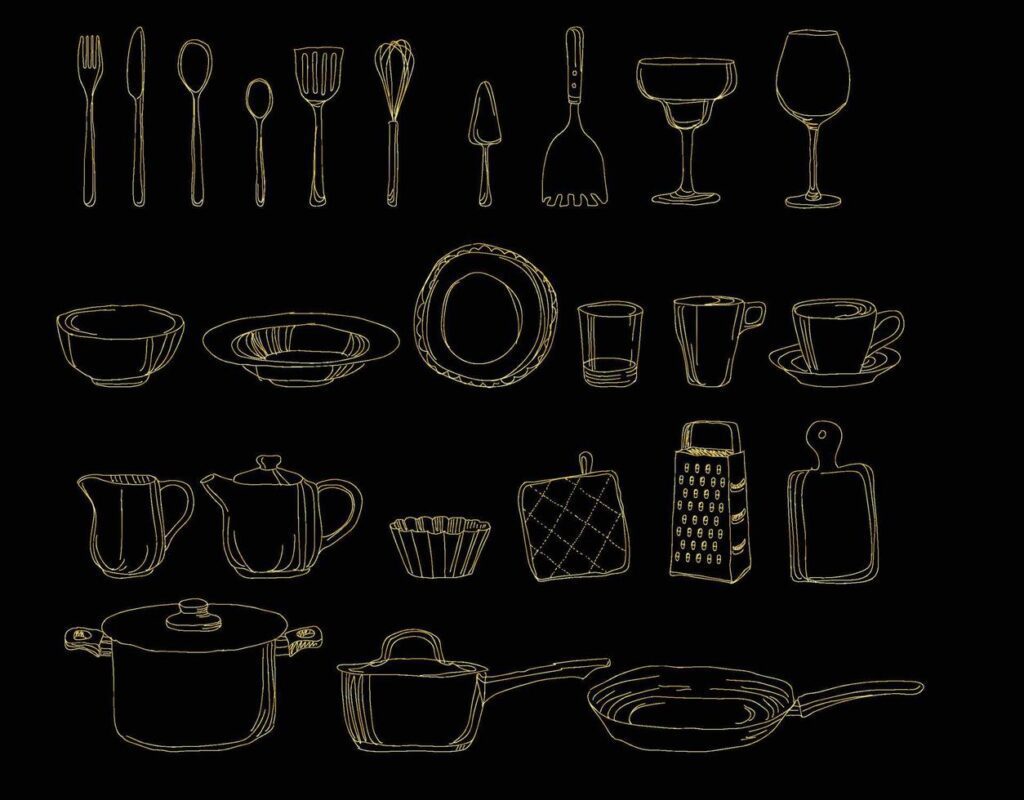 Gold hand draw kitchen icons Stock Free and Free SVG