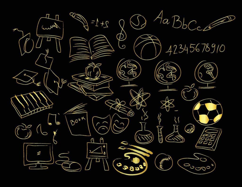 Gold handraw education icons Stock Free