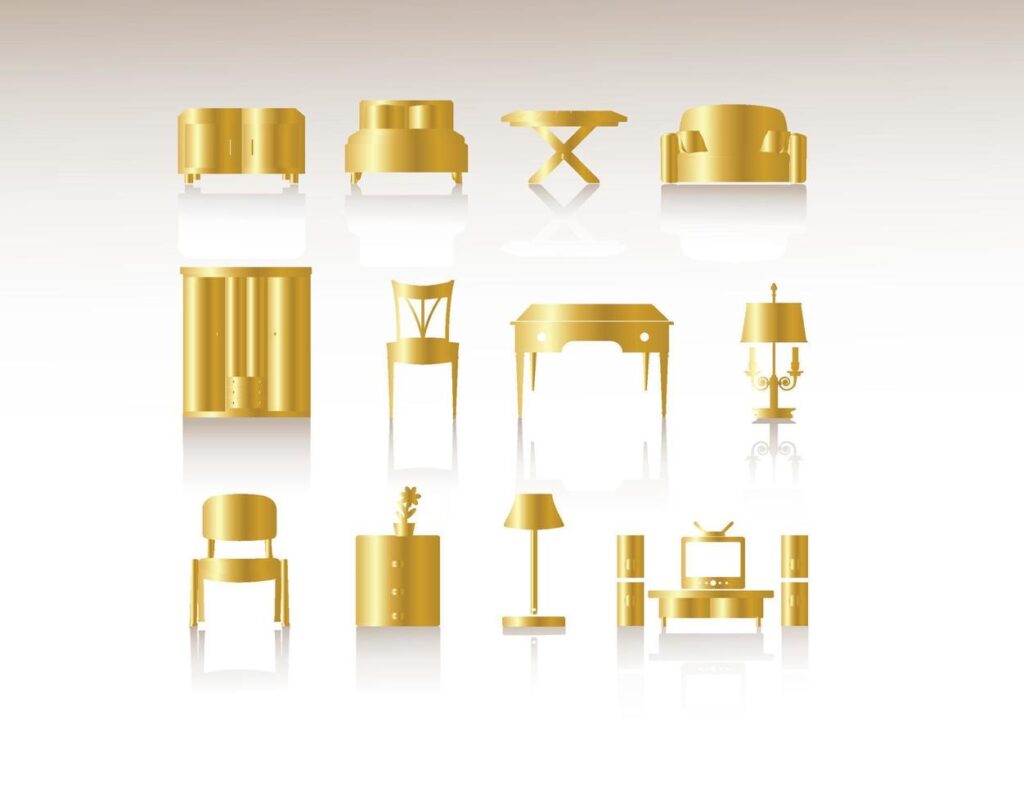 Gold icons furniture isolate on white background Stock Free and Free SVG