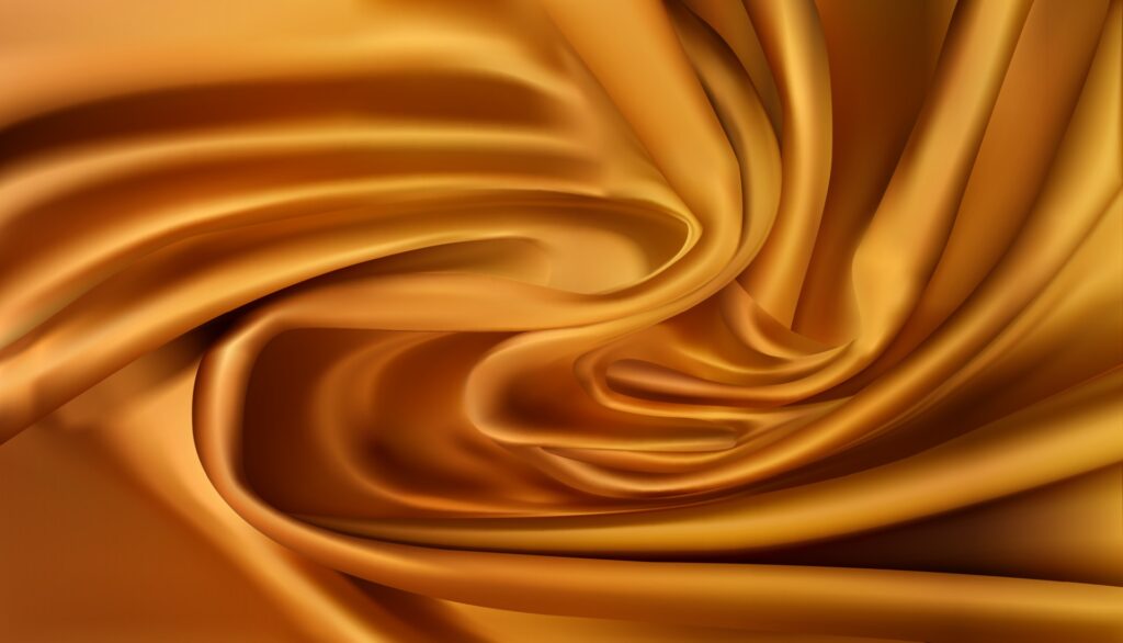 gold silky fabric abstract background 3d illustration realistic style Free Vector