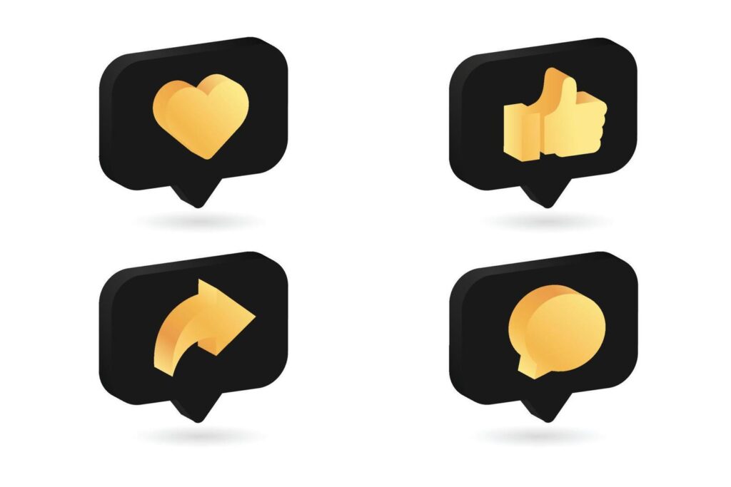 Gold Template 3D Modern Icon Social Media Love Like Comment Share. Elegant 3D social media notification, Comment gold icon design. Vector illustration Stock Free and Free SVG