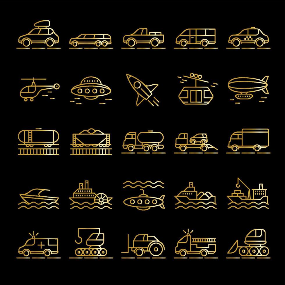 Gold transport icons set Stock Free and Free SVG