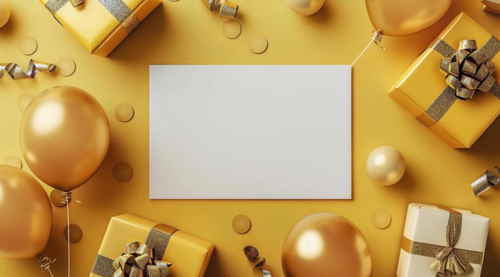 Golden Balloons and Gifts on a Gold Background Stock Free