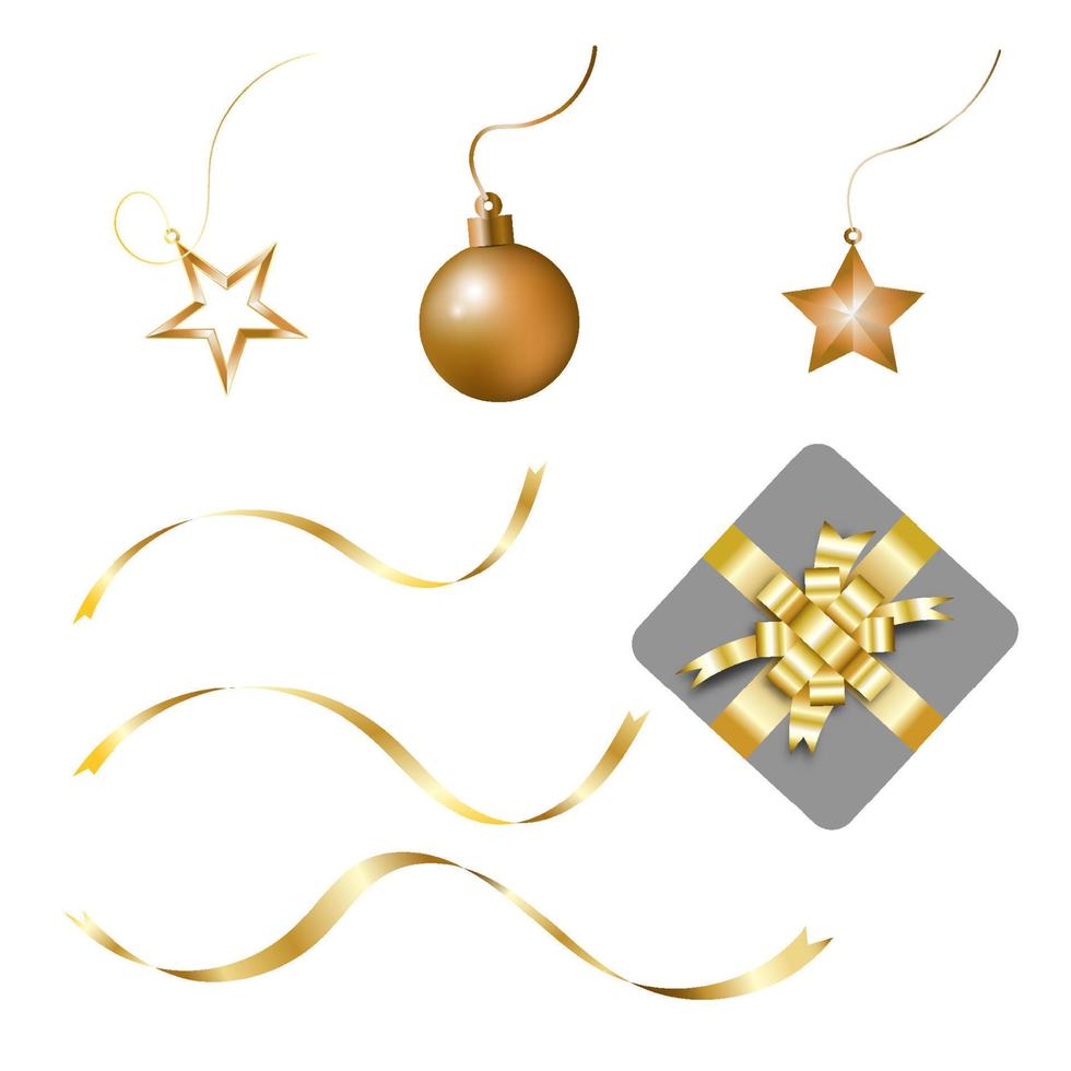 Golden Christmas Ornaments Icon Set. Vector illustration 10 eps Stock Free