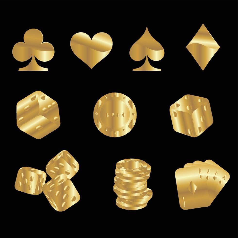 Golden gambling icons isolated on black background Stock Free and Free SVG