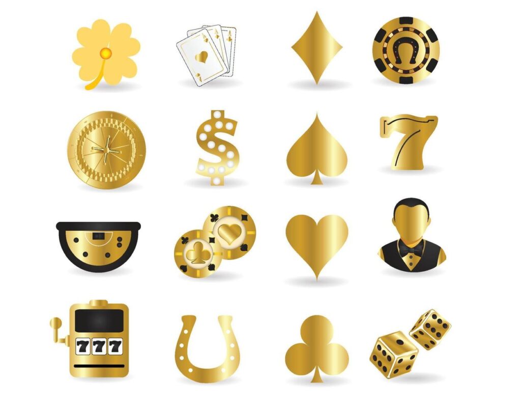 Golden gambling, poker card game, casino, luck vector icons isolated on white background Stock Free