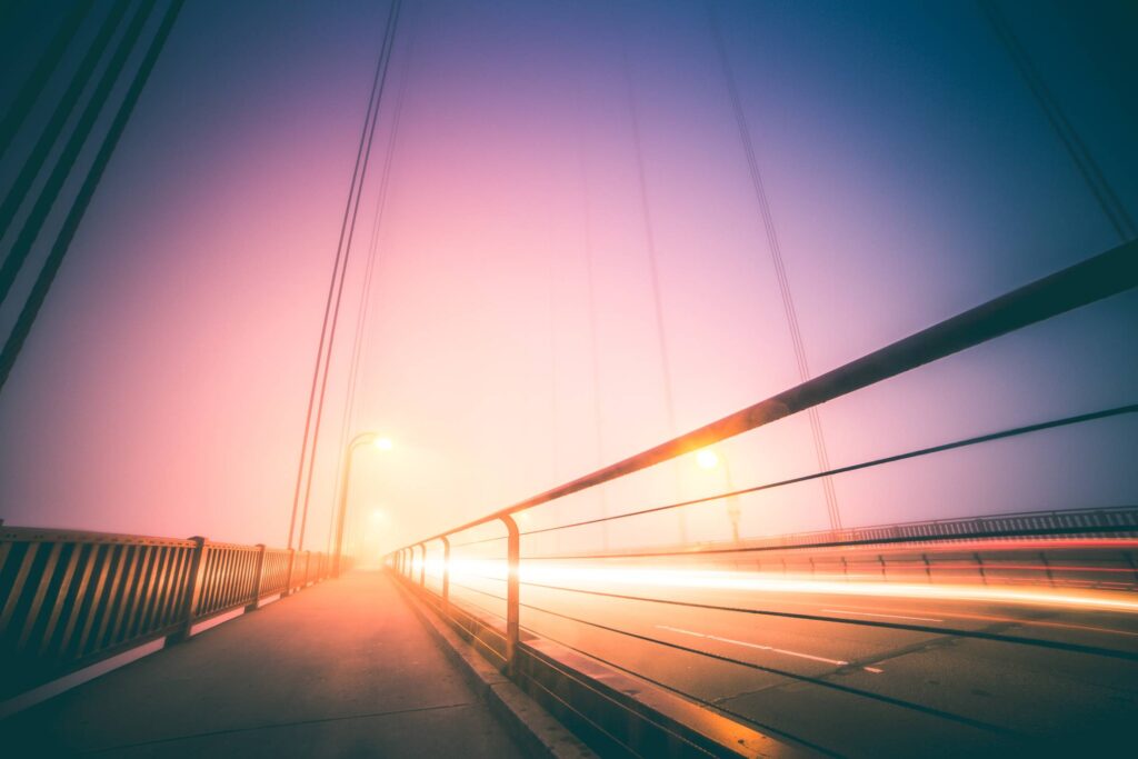 Golden Gate Bridge Abstract Night Foggy Traffic Free Photo