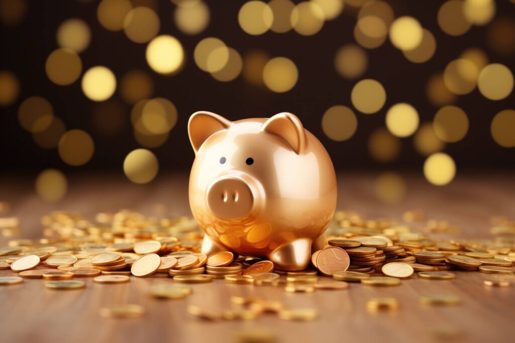 Golden Piggy Bank on Christmas Stock Free