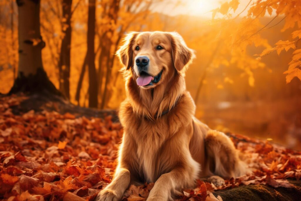 Golden Retriever Portrait in Autumn Forest Stock Free