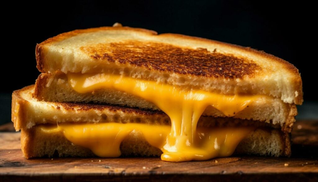 Gourmet grilled cheese sandwich, indulgent comfort food generated by AI Stock Free