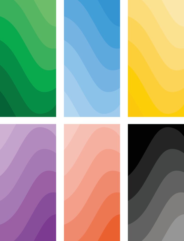 gradation background set. red, green, yellow, purple, black, blue Free Vector