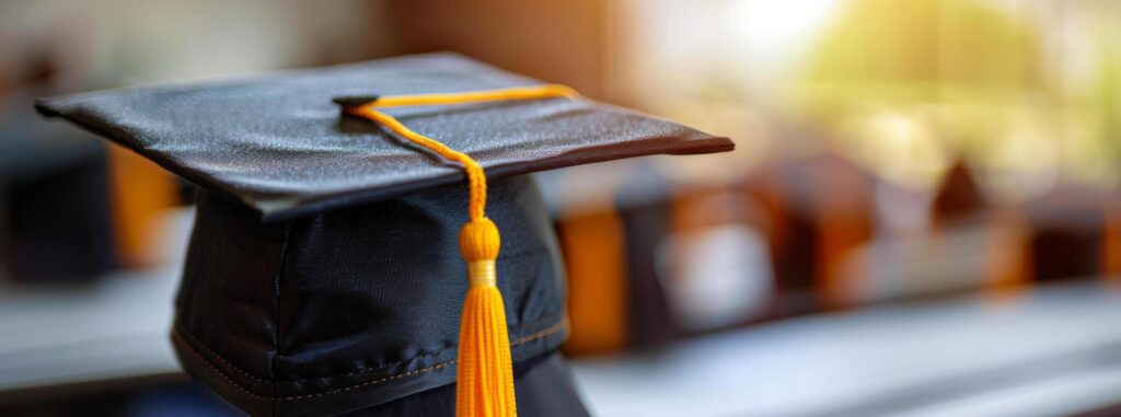 Graduation Cap and Tassel Against Blurry Background Stock Free