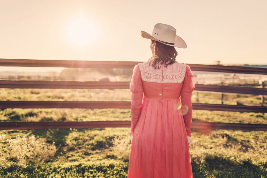 Woman Red Dress at Sunset Free Stock Photo