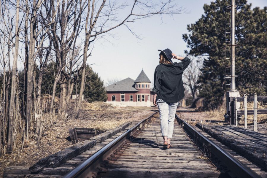 Woman Walking Tracks Free Stock Photo