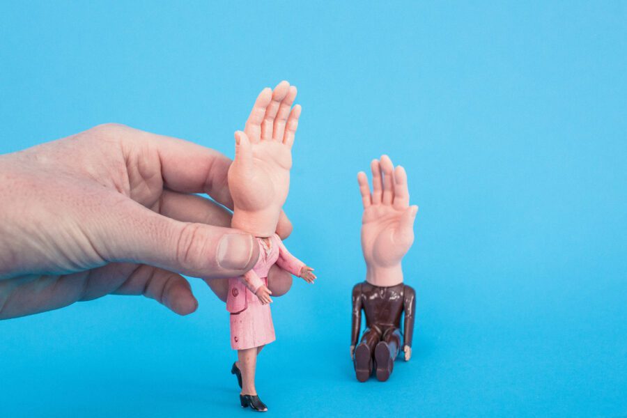 Silly Man & Woman Hands Free Stock Photo