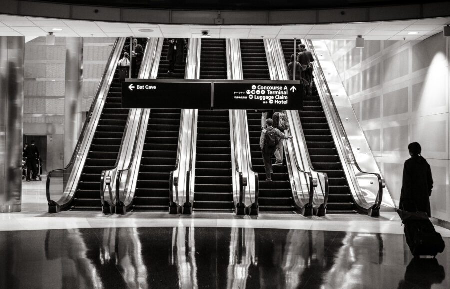 Black & White Escalators Free Stock Photo