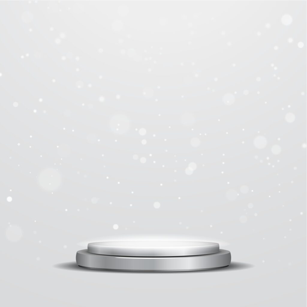 Gray podium with a spotlight and bokeh on a white background, the first place, fame and popularity. Vector illustration. – Vector Free Vector