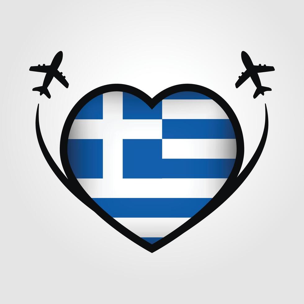 Greece Travel Heart Flag With Airplane Icons Stock Free