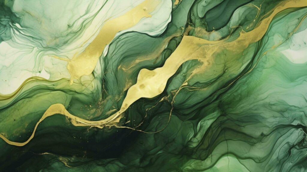 Green and Gold Watercolor Brushed Background with Cracked Marble Texture. AI Generated Free Photo