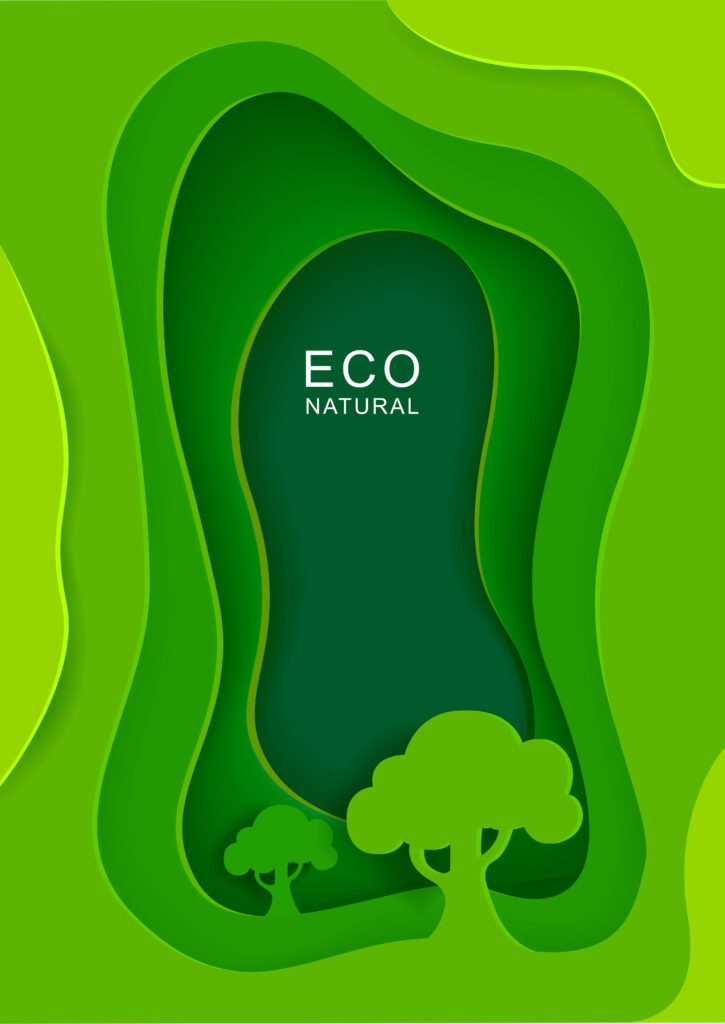 Green background with trees in paper cut style Free Vector