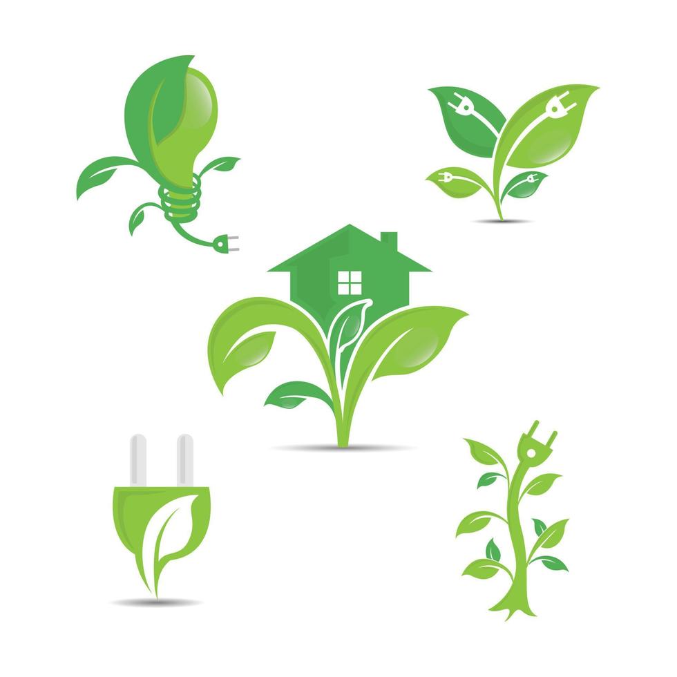 Green ecology vector logo icons. Clean environment, recycling process and renewable energy logo set Stock Free