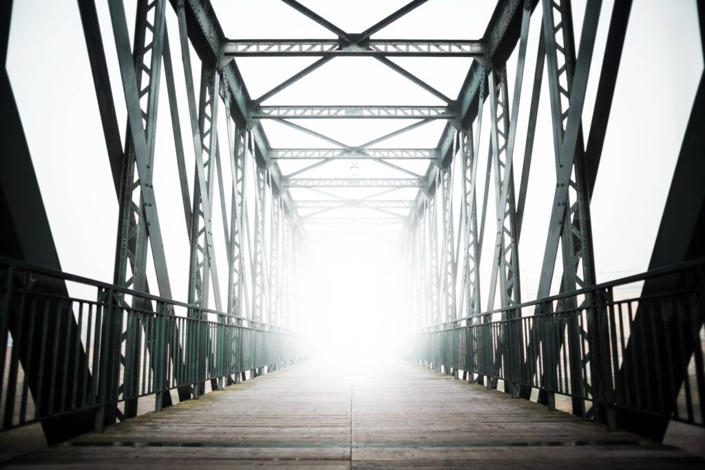 Green Old Steel Bridge in the Fog Free Photo