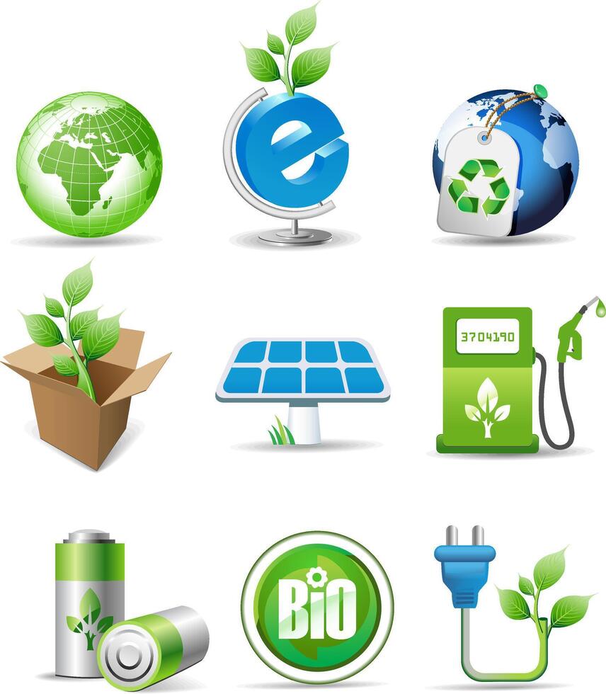 Green technology electrification charging station icons vector illustration Stock Free