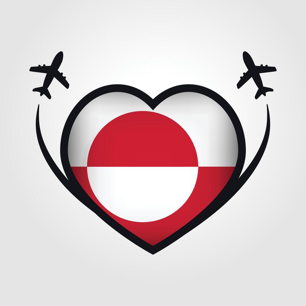 Greenland Travel Heart Flag With Airplane Icons Stock Free