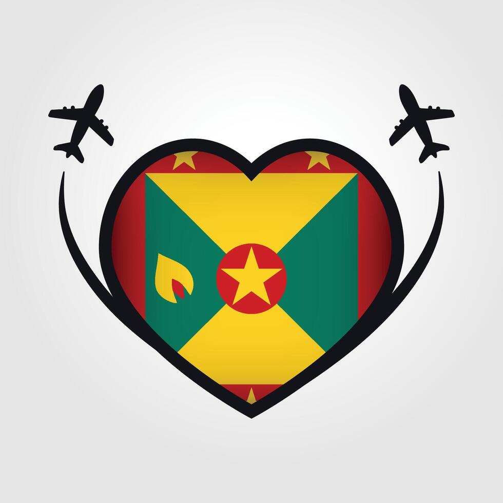 Grenada Travel Heart Flag With Airplane Icons Stock Free