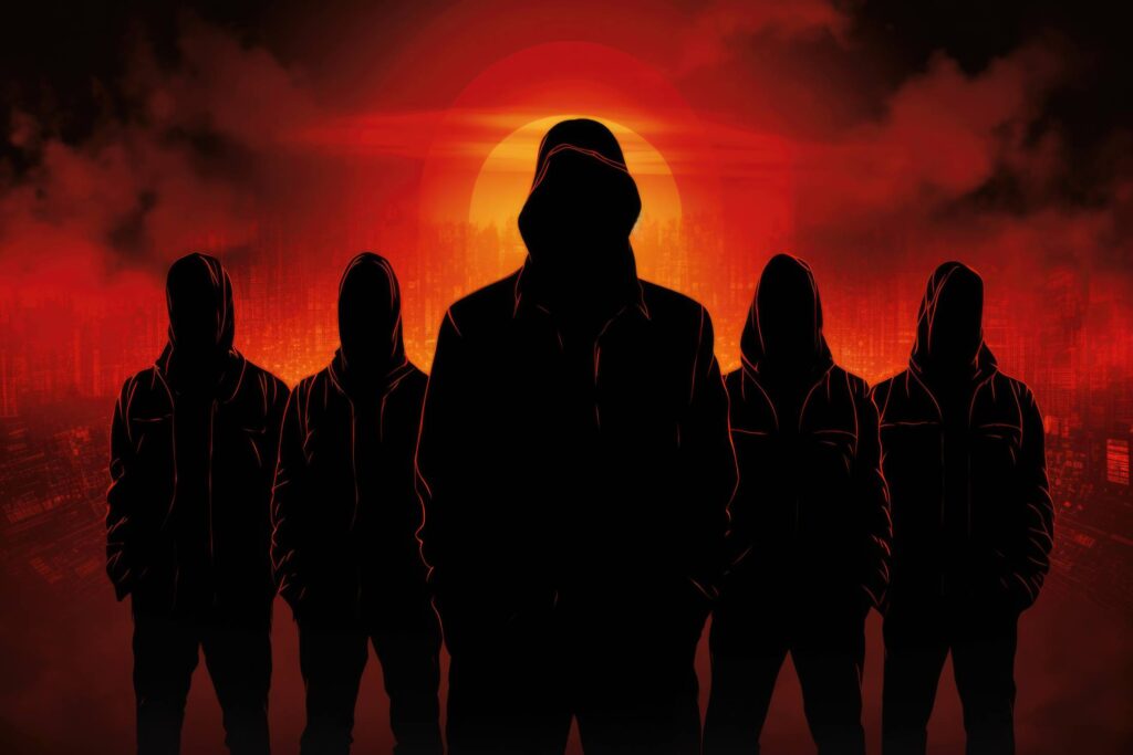 Group of Anonymous Men without Faces in Hoodies Stock Free