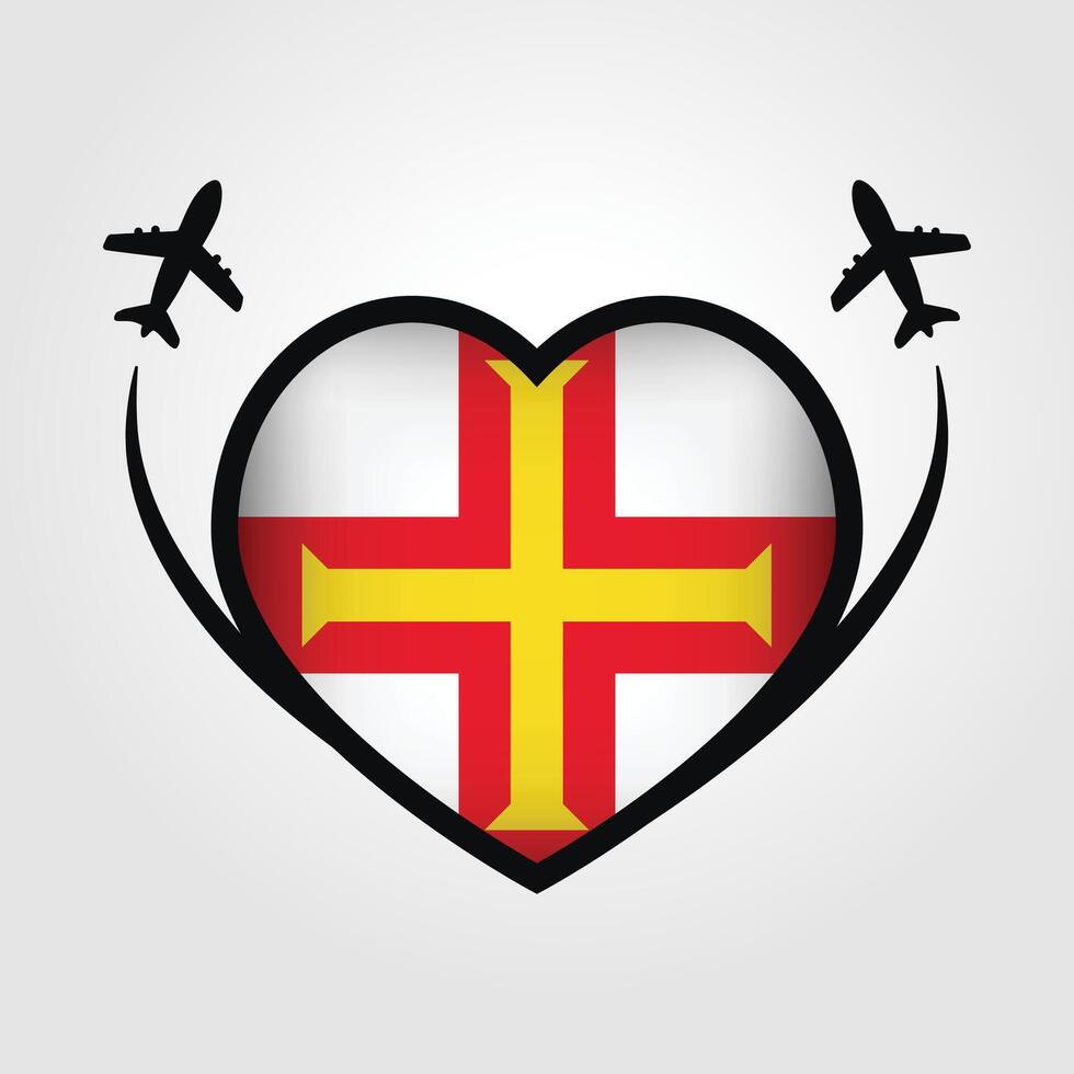 Guernsey Travel Heart Flag With Airplane Icons Stock Free