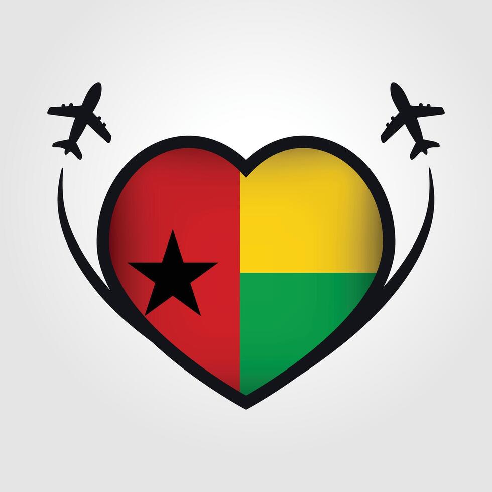 Guinea Bissau Travel Heart Flag With Airplane Icons Stock Free