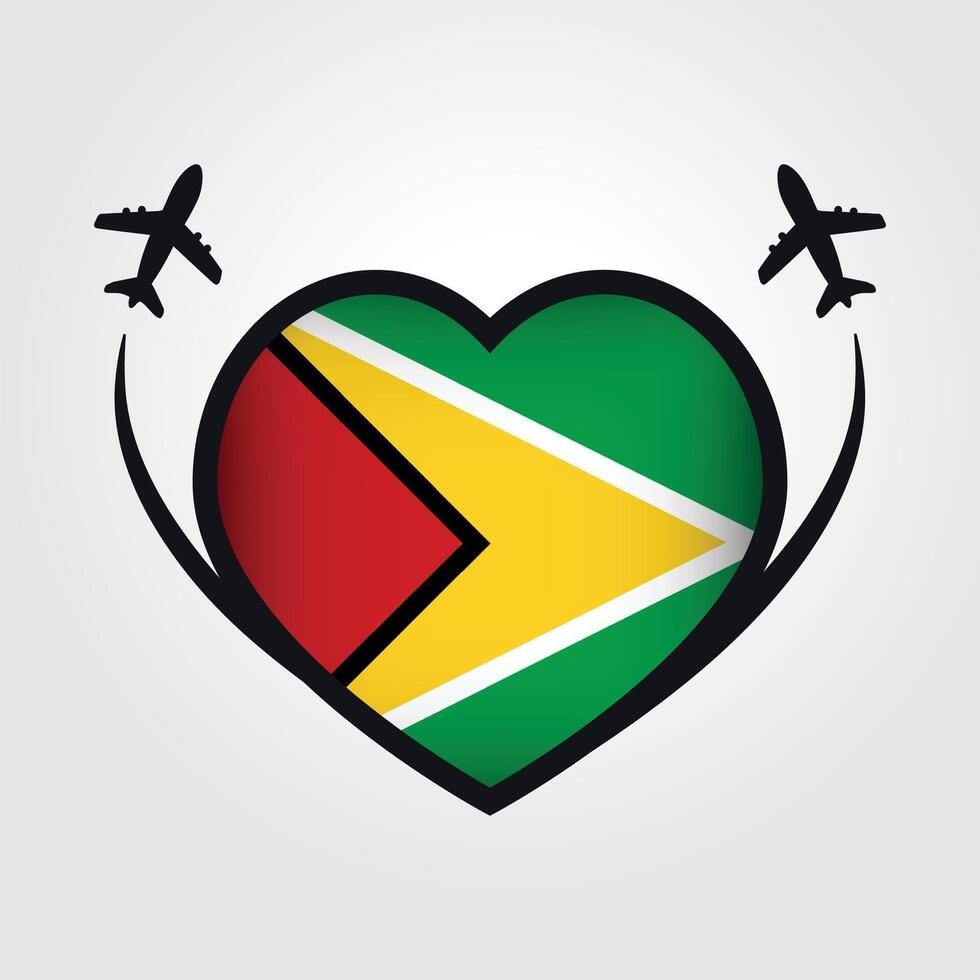 Guyana Travel Heart Flag With Airplane Icons Stock Free