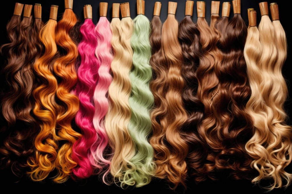 Hair Extensions Selection of Different Colors Stock Free