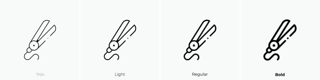 hair straightener icon. Thin, Light, Regular And Bold style design isolated on white background Stock Free