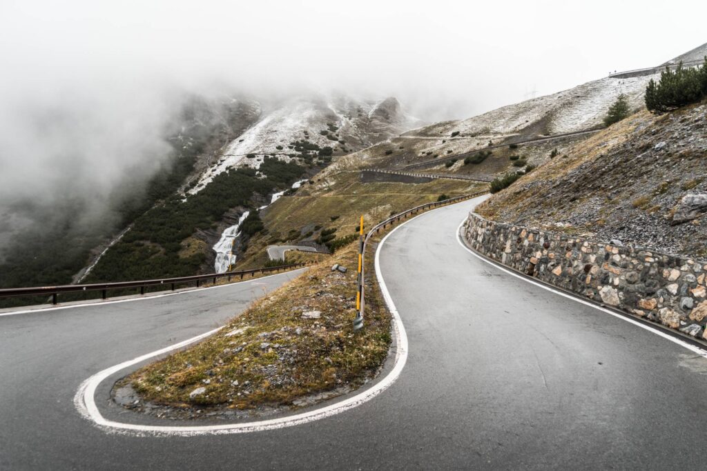 Hairpin Turn on Stelvio Pass Mountain Road Free Photo