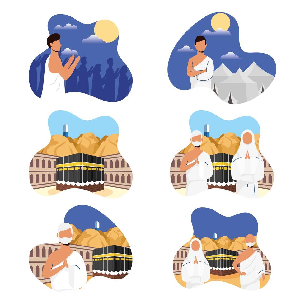 Hajj pilgrimage celebration icon set Stock Free