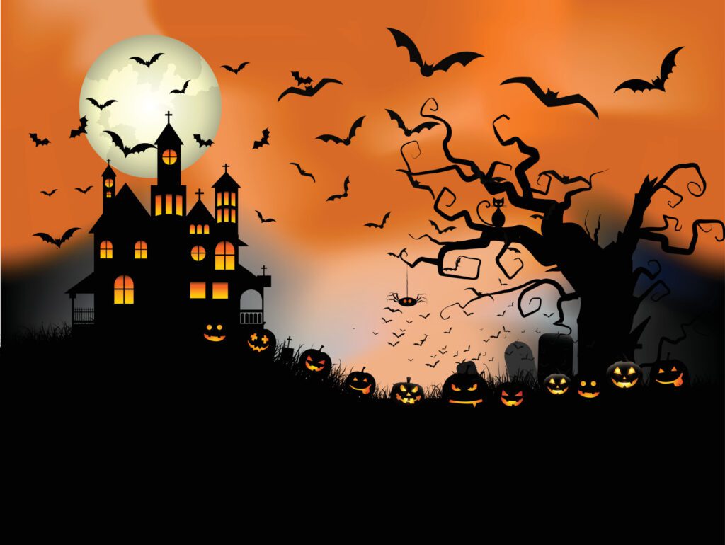 halloween background with pumpkin and bats Free Vector