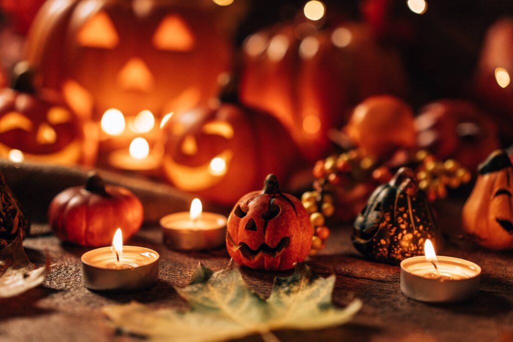 Halloween Decoration and Pumpkin Candles Free Photo