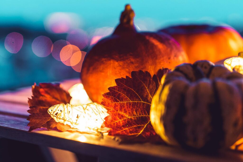 Halloween Pumpkins with Evening Bokeh Free Photo