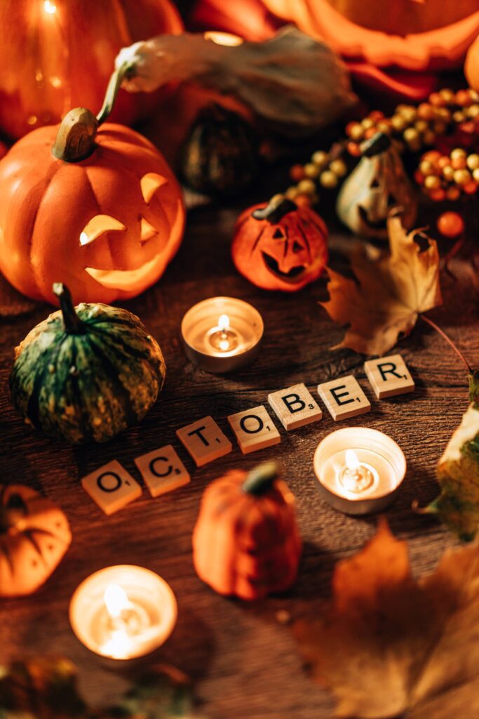 Halloween Still Life with October Scrabble Tiles Free Photo