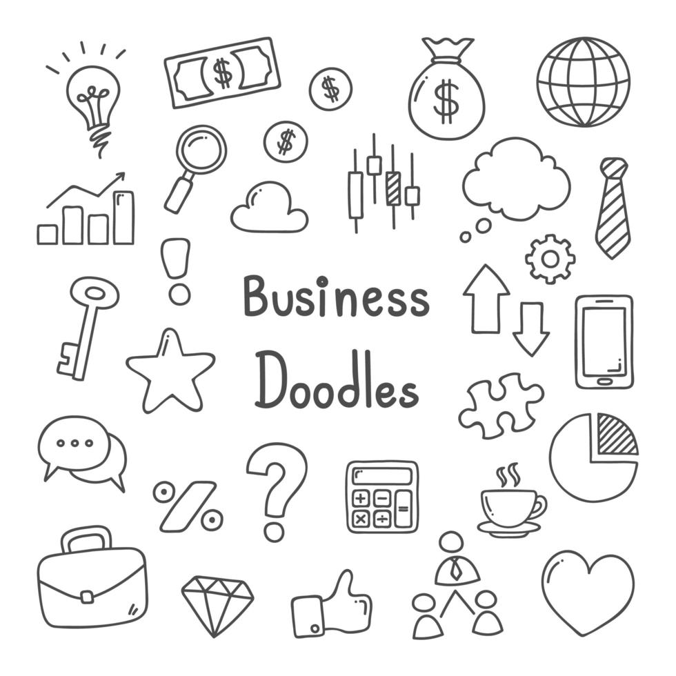 Hand Drawn Business Doodle Icon Set Stock Free